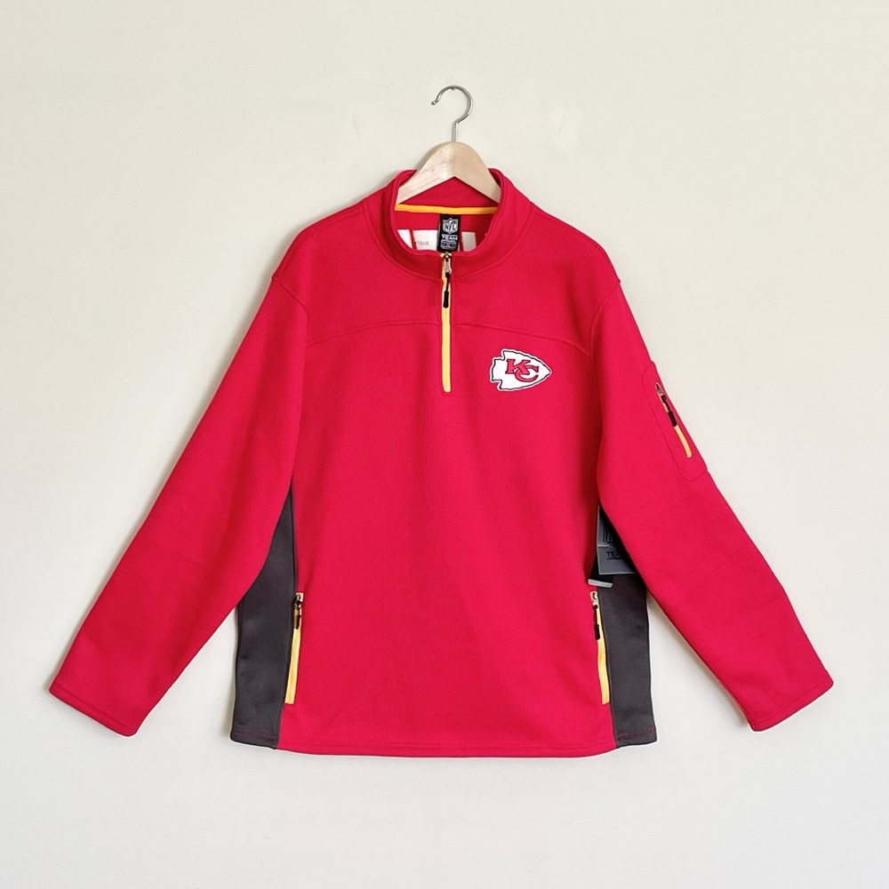 NEW NFL Team Kansas City Chiefs Quarter Zip Pullover Red Sweatshirt Adult XL